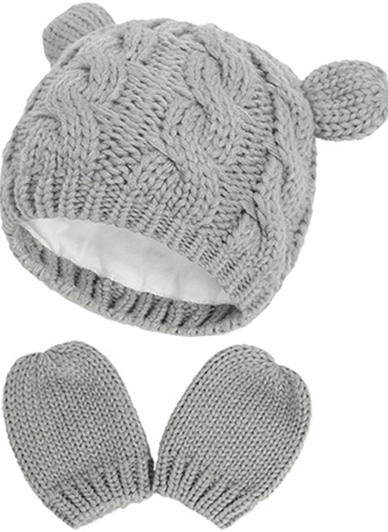 SYOSI Newborn Baby Winter Beanie Hat Mittens Set Infant Toddlers Knitted Warm Cap Gloves with Ears for Boy Girl 6-18 Months  - Image 1