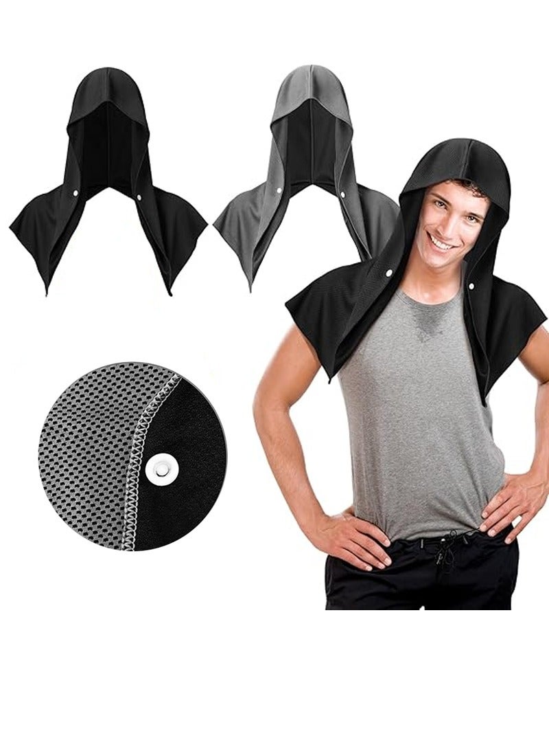 Generic 2-Piece Set of Cooling Hoodie Sports Towels - Used for Exercise, Gym, Running, And Neck and Face Cooling Towels | Men's and Women's UV Resistant Sports Towels (Black and Gray)  - Image 1