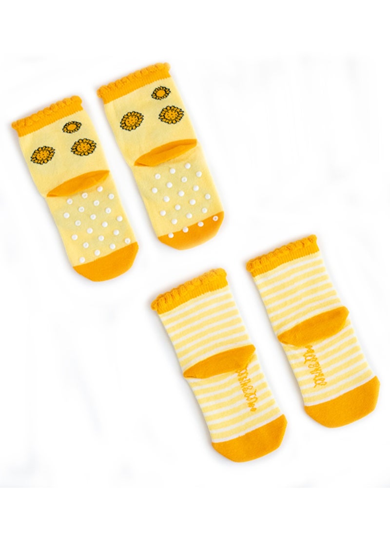Milk & Moo 4 Pairs Baby Girl Socks, Newborn Socks, Soft Cotton, Warm Breathable Material, Non-Slip Grip Socks, 0-12 Months  - Image 5
