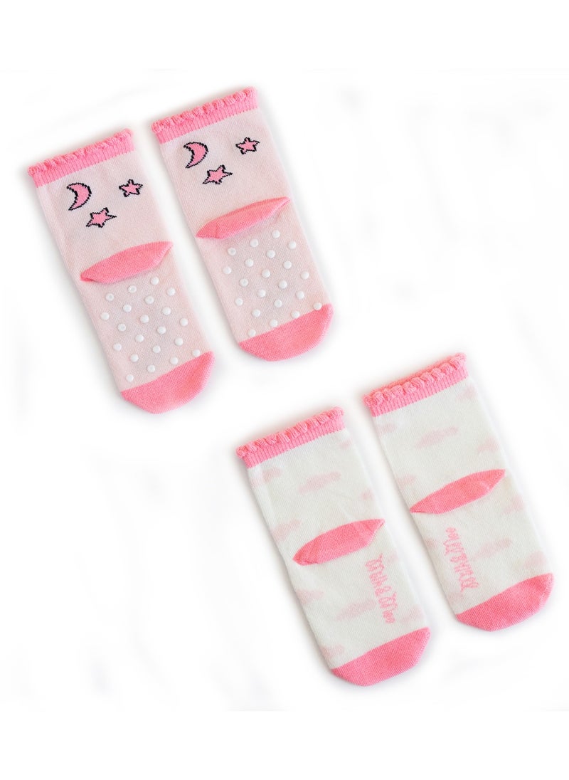 Milk & Moo 4 Pairs Baby Girl Socks, Newborn Socks, Soft Cotton, Warm Breathable Material, Non-Slip Grip Socks, 0-12 Months  - Image 4