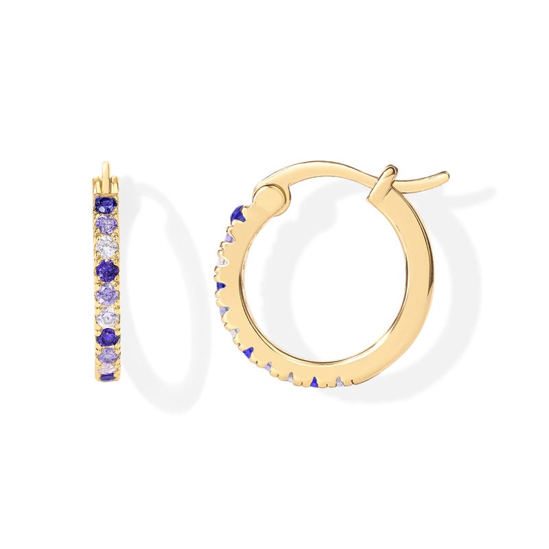 PAVOI 14K Yellow Gold Plated 925 Sterling Silver Post Purple Ombre Cubic Zirconia Hoop Earrings for Women | Colored Cubic Zirconia 15mm Hoops - Image 1
