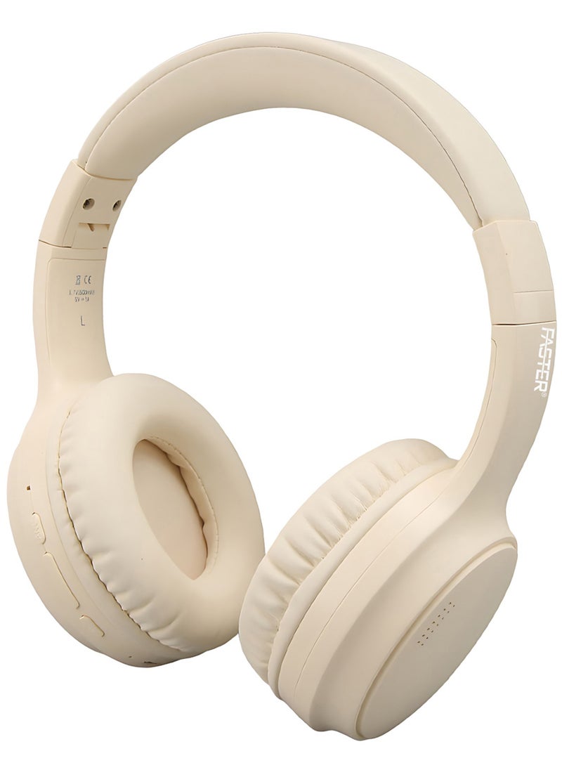Faster - S5 Over-Ear Wireless Headphones with Microphone - Deep Bass Sound, HiFi Stereo Bluetooth Headphones - Active Noise Cancellation, Foldable Design, 40 Hours Playtime, Lightweight Foam Ear Cups - Ideal for Travel, Work, Gaming, and TV (White) - Image 1