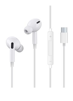 USB C Headphones, Type C Wired Earbuds, in-Ear Earpods with Microphone Noise Canceling Stereo, Earphones Compatible with iPhone 16/Samsung S24/Android/ iPad Pro and Most USB C Devices (White) ﻿