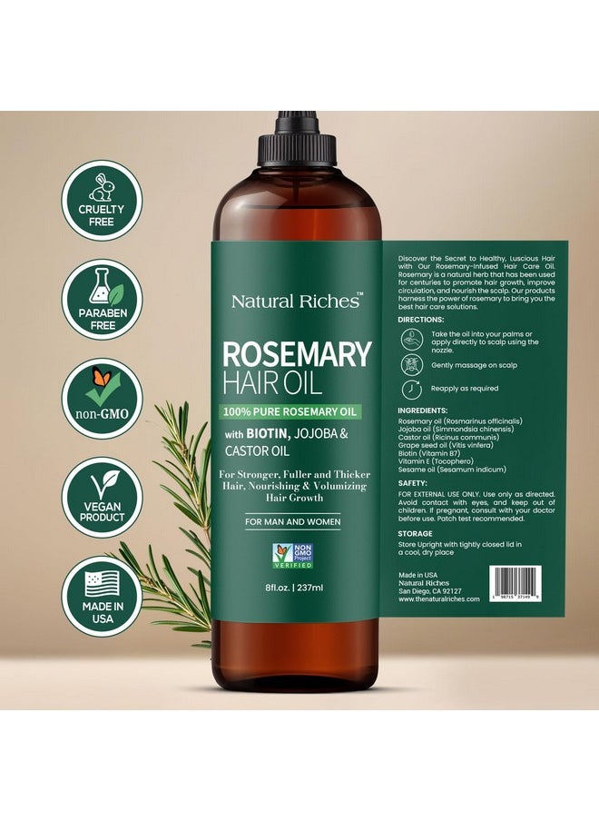 Natural Riches Natural Riches 100% Pure Premium Rosemary Oil For Hair Growth With Mint and Biotin Hair Strengthening Treatment | Nourishing & Volumizing | With Jojoba Oil & Castor Oil | Non GMO Verified 8 Fl oz.  - Image 2