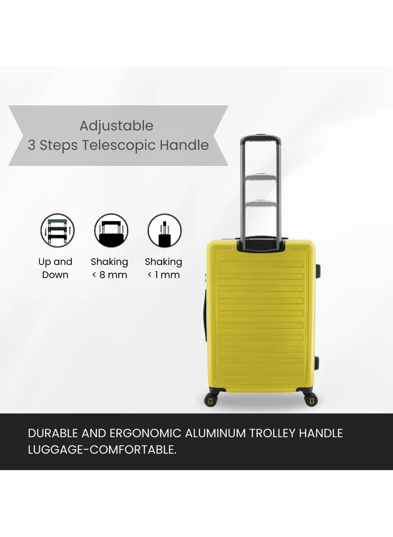 NATIONAL GEOGRAPHIC National Geographic Cruise 100% PC Hardshell Large Check-In Suitcase Yellow, Durable Lightweight TSA Combination Lock Travel Luggage, 4 Quite Spinner Wheel Trolley Bag (28 Inch).