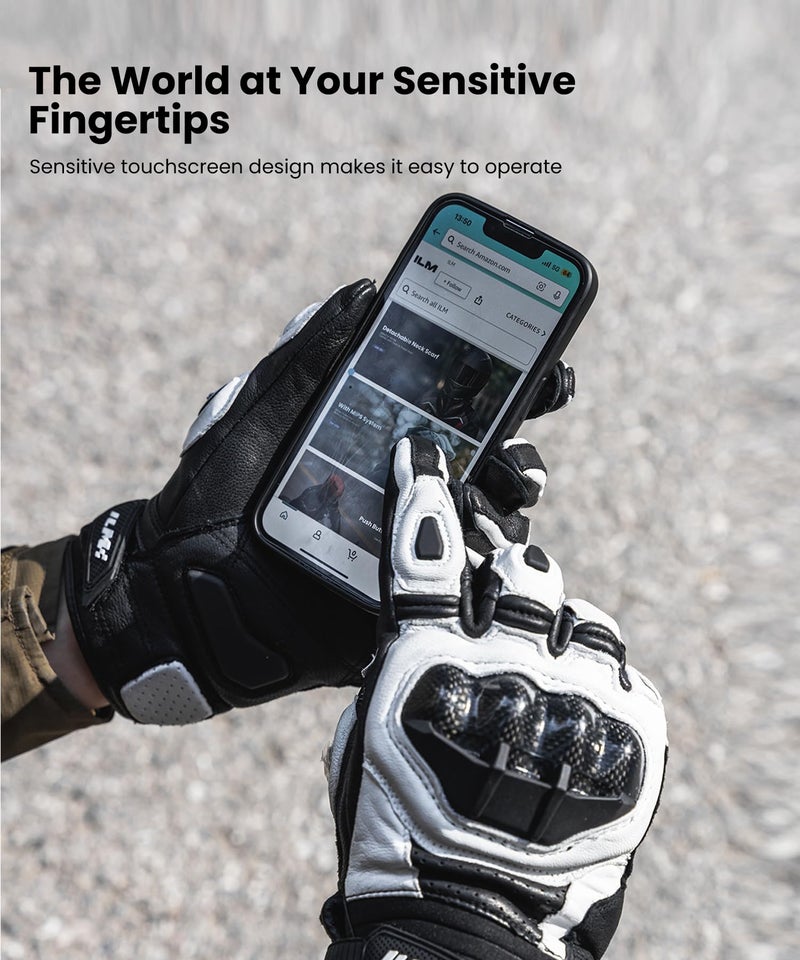 ILM Air Flow Leather Motorcycle Gloves Touchscreen for Men and Women Model-GRC01 (M, White) - Image 3