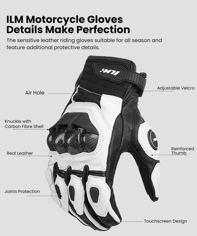 ILM Air Flow Leather Motorcycle Gloves Touchscreen for Men and Women Model-GRC01 (M, White) - Image 5