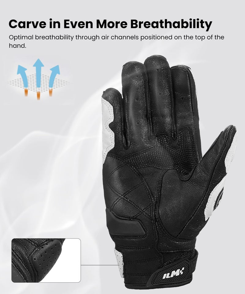 ILM Air Flow Leather Motorcycle Gloves Touchscreen for Men and Women Model-GRC01 (M, White) - Image 4