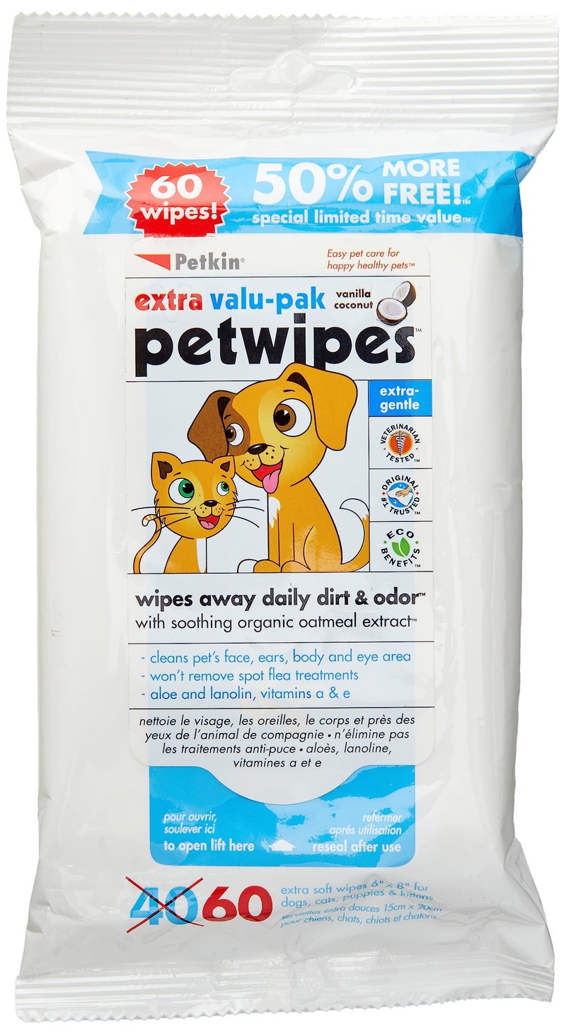 Petkin Petwipes Dogs and Cats(40 Wipes) - Image 1