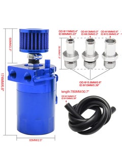 TLAXCA Universal Aluminum Baffled Reservoir Oil Catch Can Kit with Breather Filter, 2 Port Engine Air Oil Separator Tank 300ml Capacity Blue  - Image 3