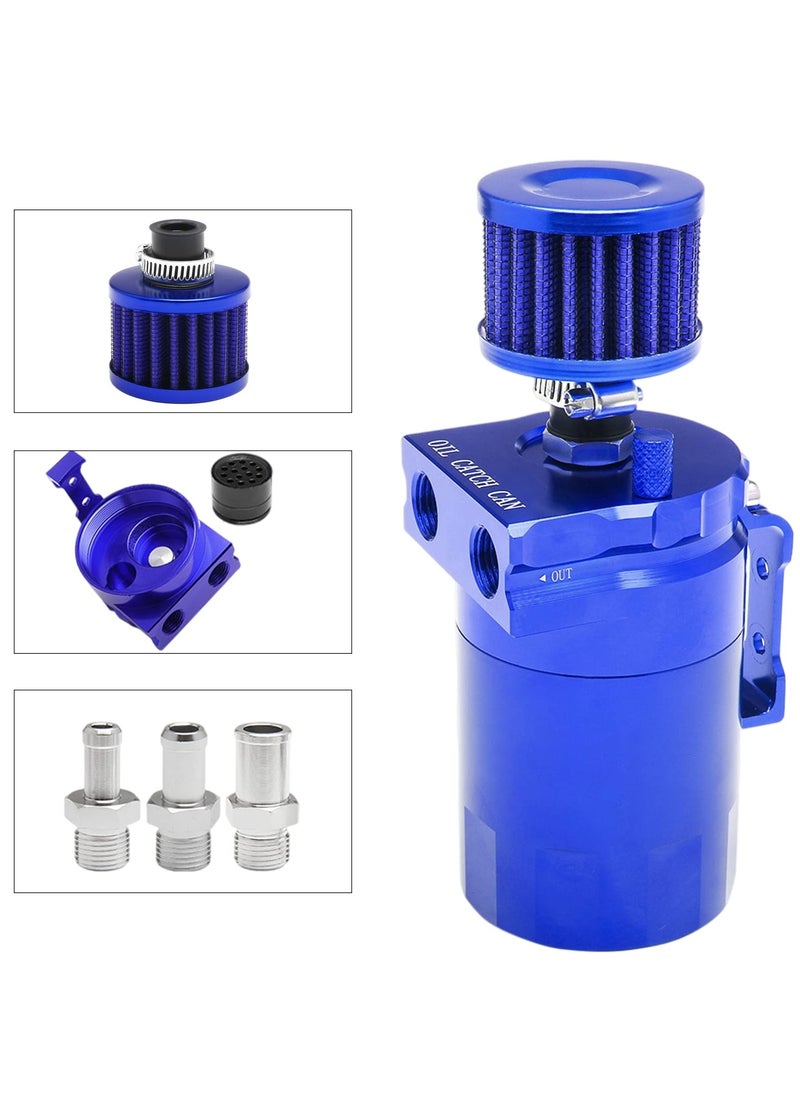 TLAXCA - Universal Aluminum Baffled Reservoir Oil Catch Can Kit with Breather Filter, 2 Port Engine Air Oil Separator Tank 300ml Capacity Blue - Image 1