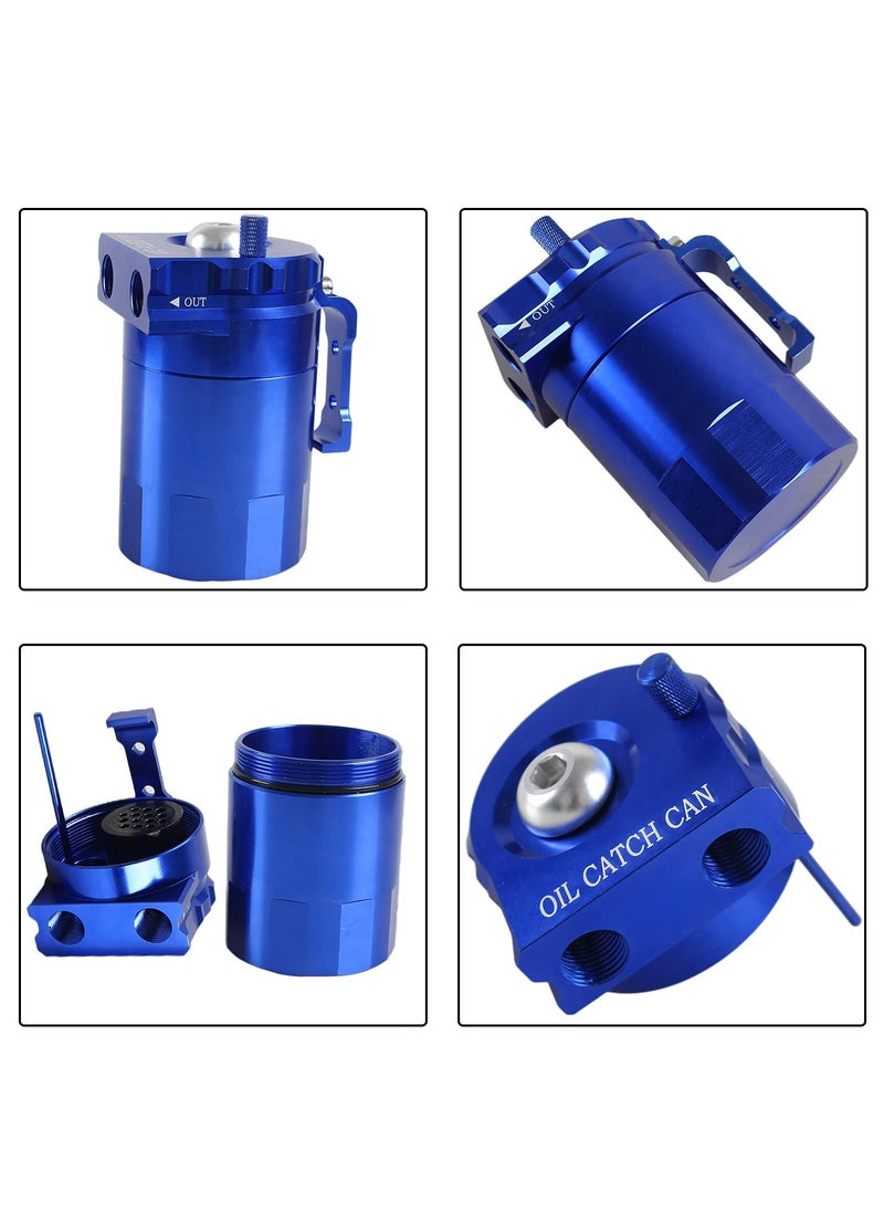 TLAXCA - Universal Aluminum Baffled Reservoir Oil Catch Can Kit with Breather Filter, 2 Port Engine Air Oil Separator Tank 300ml Capacity Blue - Image 1