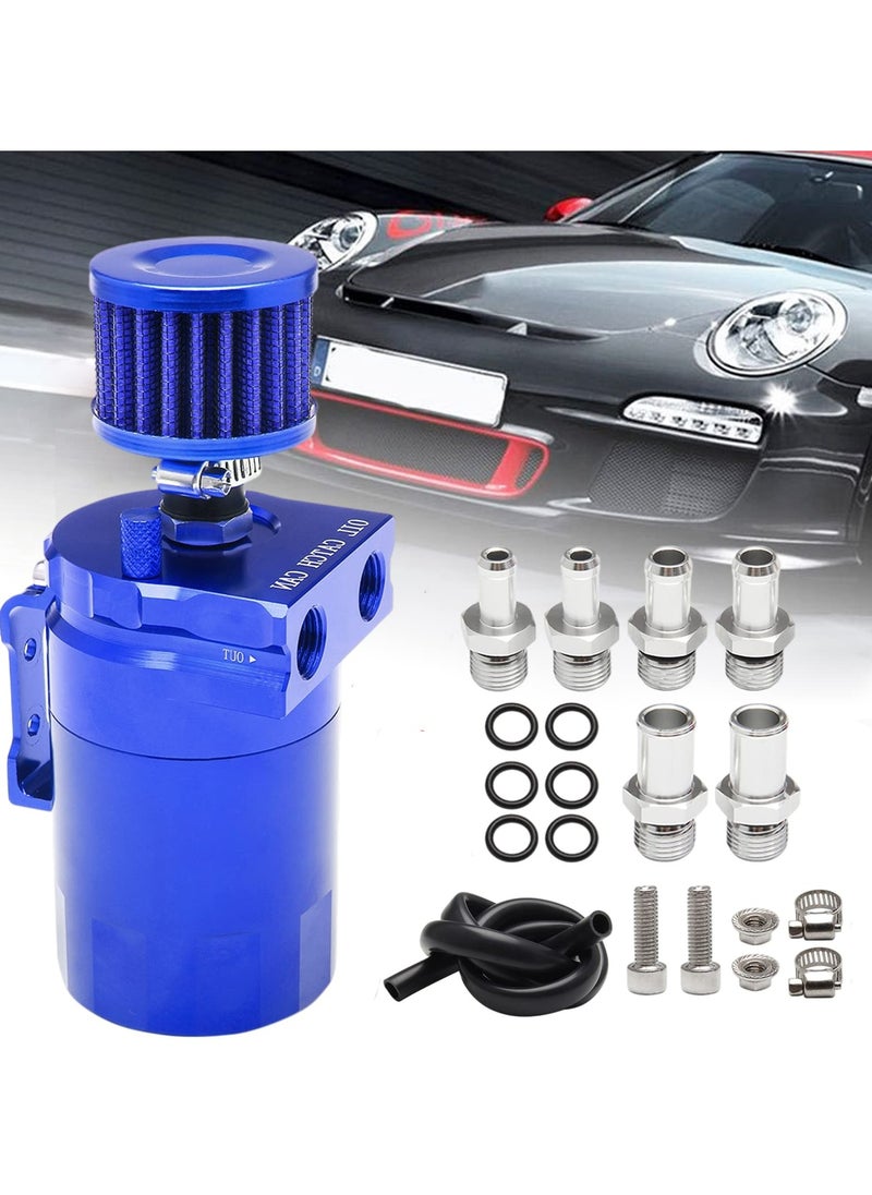 TLAXCA - Universal Aluminum Baffled Reservoir Oil Catch Can Kit with Breather Filter, 2 Port Engine Air Oil Separator Tank 300ml Capacity Blue - Image 1