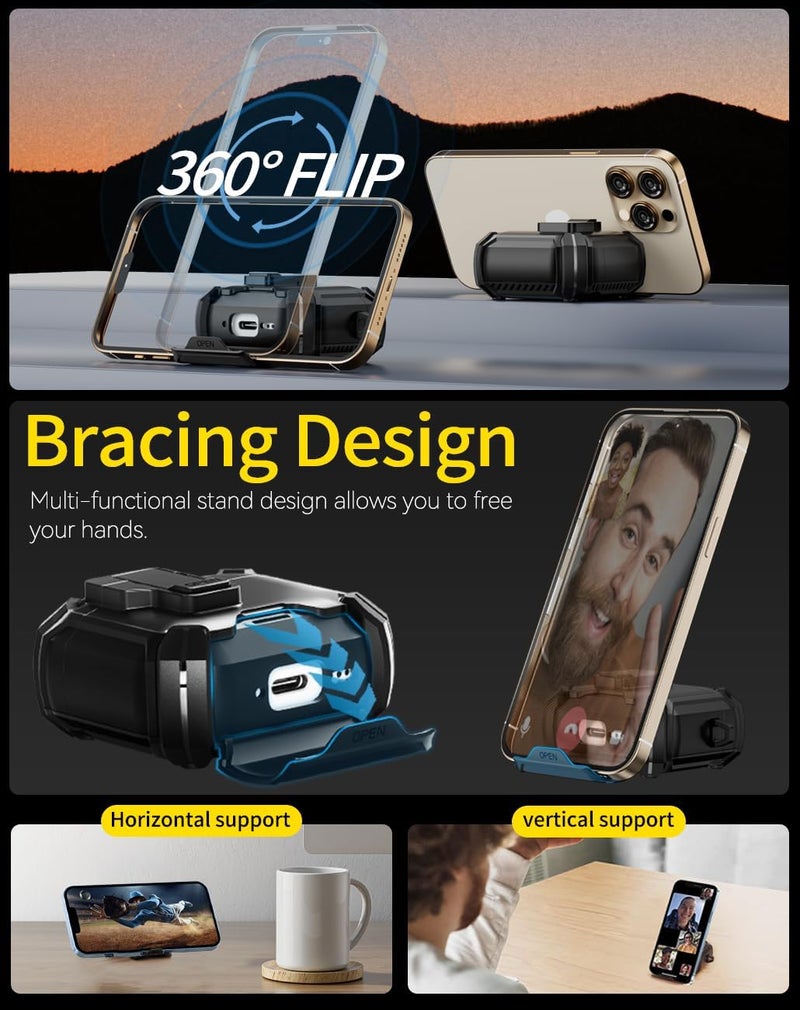 Pohgelan Compatible with AirPods 4 Case - Magnetic Automatic Lock with Phone Stand & Cleaning Kit - Black - Image 3