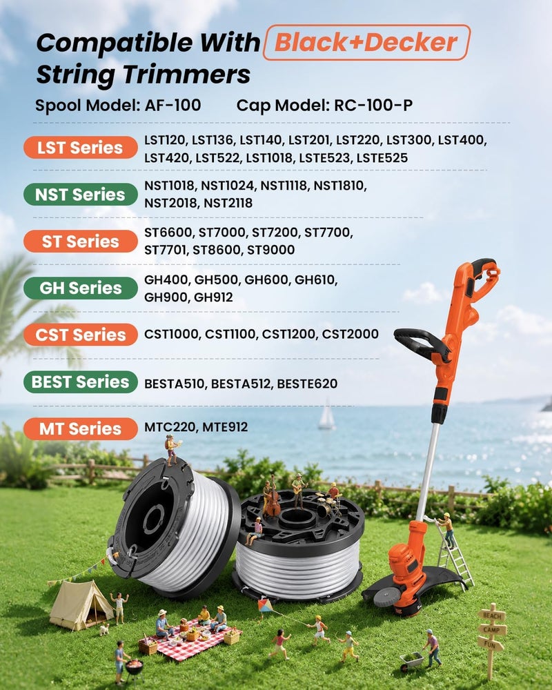 إفينترونيك بكرة آلة إزالة الأعشاب AF-100 متوافقة مع Black+Decker، خط استبدال آلة إزالة الأعشاب بطول 30 قدمًا وقطر 0.065 بو��ة مع تغذية تلقائية لآلة إزالة الأعشاب Black and Decker (12 بكرة خط + 3 أغطية + 3 نوابض) - Image 2