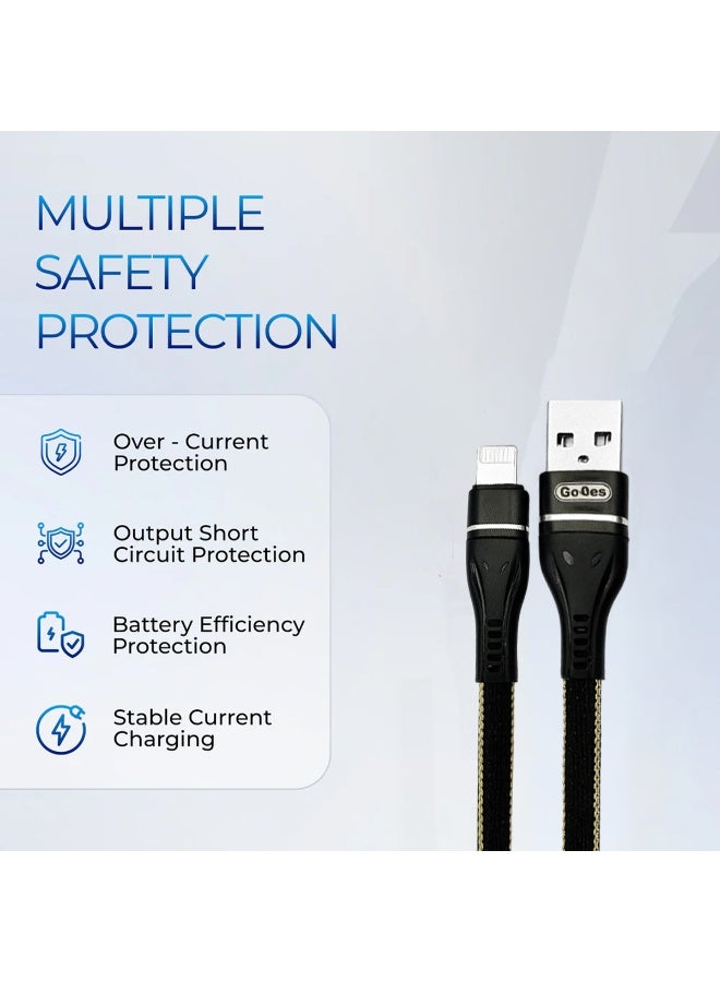 كابل مزامنة بيانات Go-Des GD-UC530IP للشحن السريع 2.4 أمبير بطول 2 متر، مصنوع من هيكل مضفر متين، ولب من النحاس المطلي، وموصلات معززة، وتصميم مقاوم للحرارة، ومخرج تيار ثابت، وحماية أمان متعددة، وتوافق واسع مع الهواتف والأجهزة اللوحية والأجهزة الأخرى. - Image 2