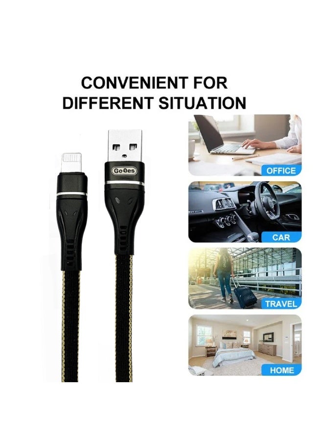 كابل مزامنة بيانات Go-Des GD-UC530IP للشحن السريع 2.4 أمبير بطول 2 متر، مصنوع من هيكل مضفر متين، ولب من النحاس المطلي، وموصلات معززة، وتصميم مقاوم للحرارة، ومخرج تيار ثابت، وحماية أمان متعددة، وتوافق واسع مع الهواتف والأجهزة اللوحية والأجهزة الأخرى. - Image 5