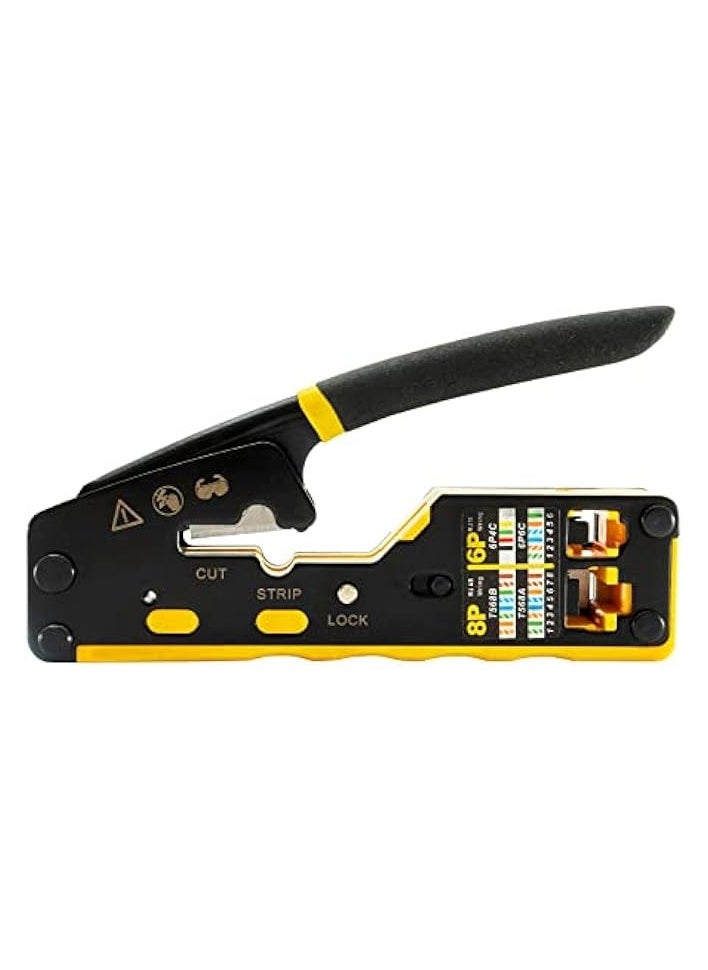 PROMASS VDV226-110 Ratcheting Modular Data Cable Crimper/Wire Stripper/Wire Cutter for RJ11/RJ12 Standard, RJ45 Pass-Thru Connectors  - Image 1
