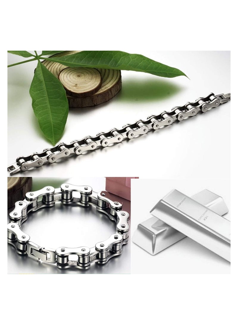 KASTWAVE Mens Chunky Link Bracelets, Stainless Steel Wristband Heavy Bike Chain Bracelet, Bicycle Link Wristband for Man, Sliver - Image 5