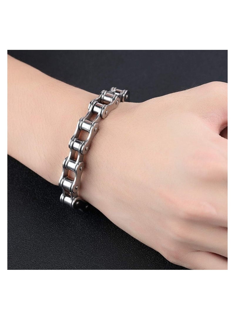 KASTWAVE Mens Chunky Link Bracelets, Stainless Steel Wristband Heavy Bike Chain Bracelet, Bicycle Link Wristband for Man, Sliver - Image 4