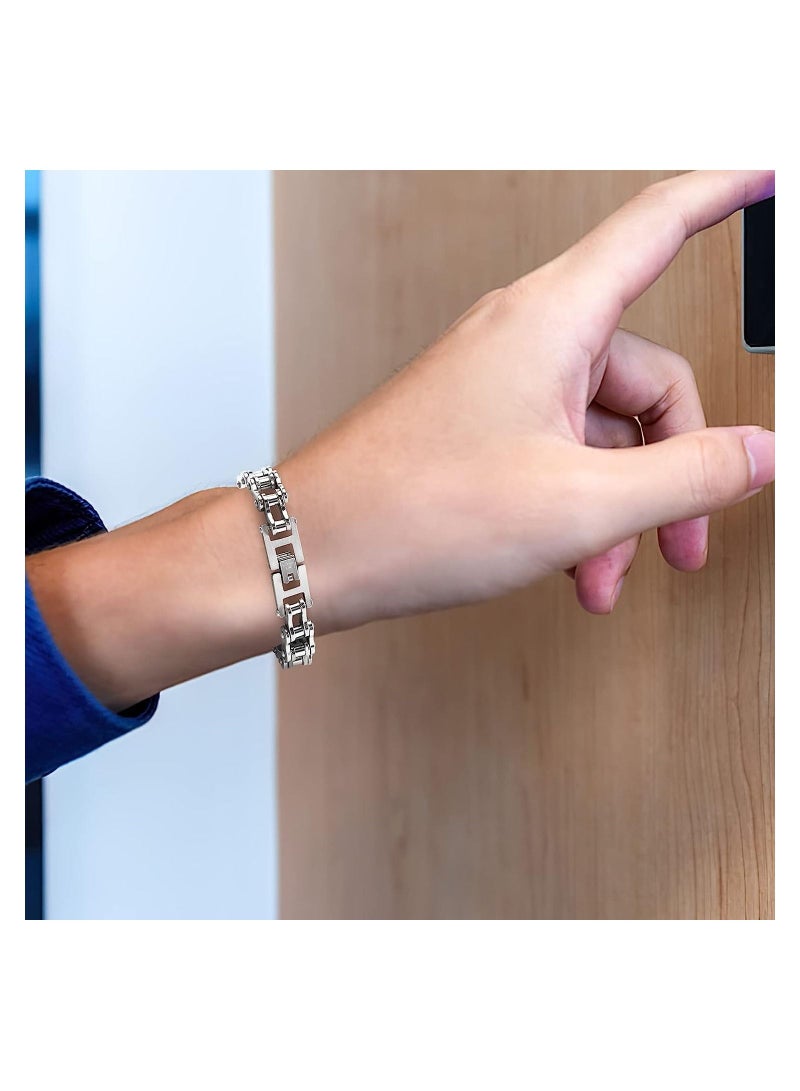 KASTWAVE Mens Chunky Link Bracelets, Stainless Steel Wristband Heavy Bike Chain Bracelet, Bicycle Link Wristband for Man, Sliver - Image 2