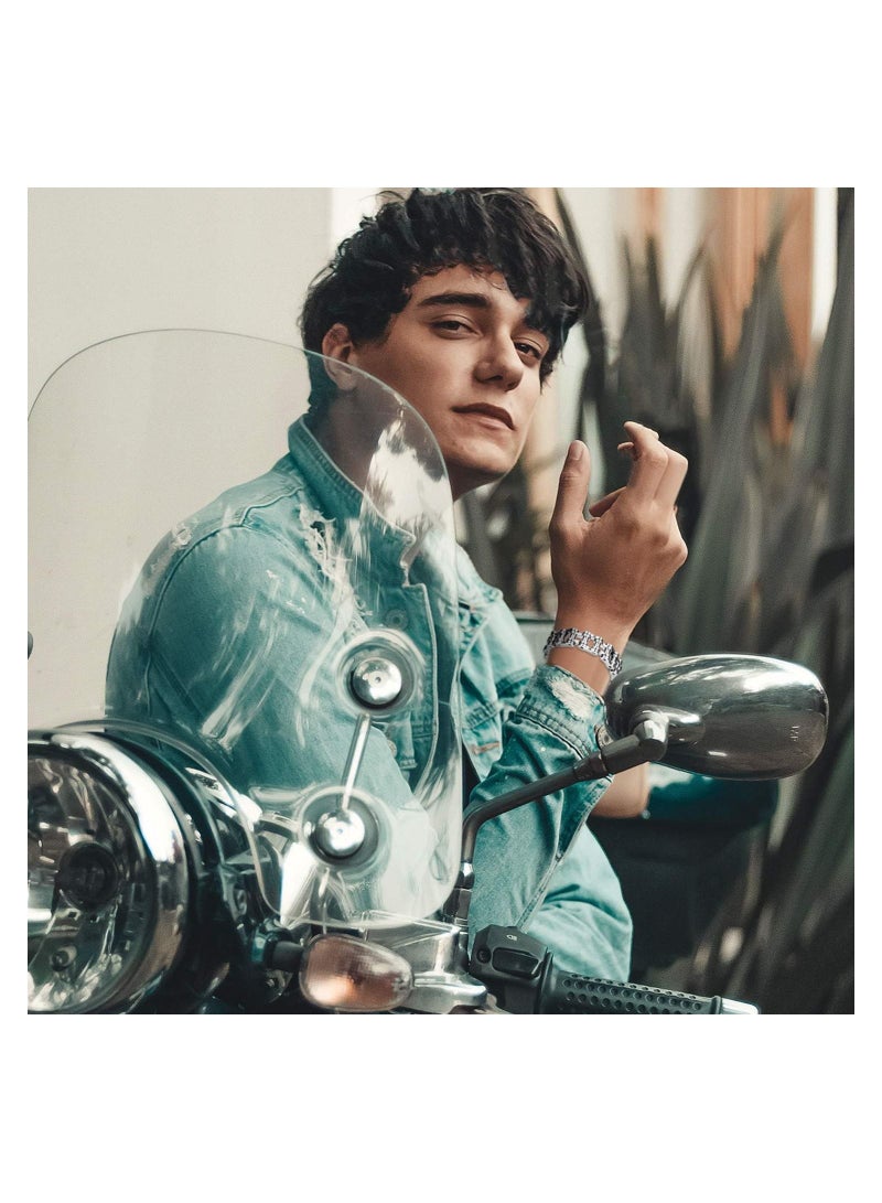 KASTWAVE Mens Chunky Link Bracelets, Stainless Steel Wristband Heavy Bike Chain Bracelet, Bicycle Link Wristband for Man, Sliver - Image 3