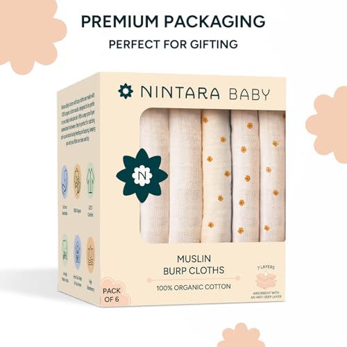 NINTARABABY Burp Cloths – 100% Organic Muslin Cotton, 7-Layer Absorbent & Waterproof, Extra-Large (55×30 cm), Soft & Hypoallergenic, Multipurpose Baby Essentials & Gift for Newborns, Pack of 6 - Image 5