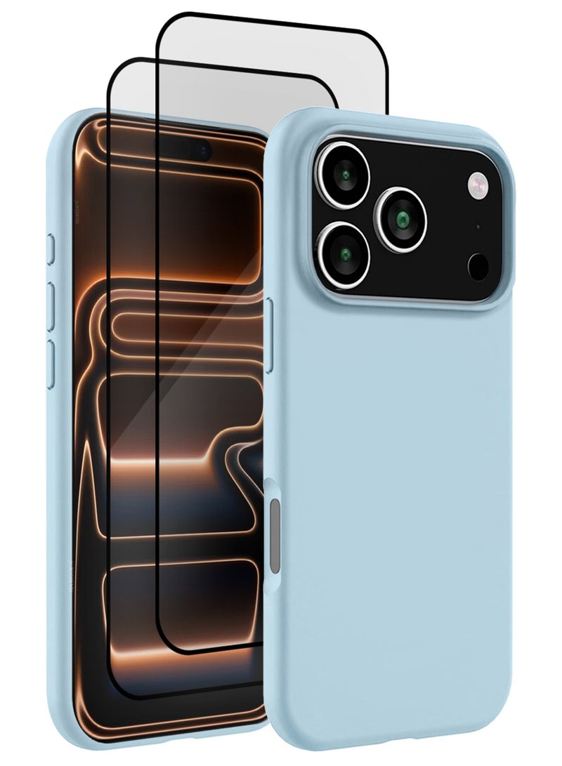 CATANES 3 Packs Silicone Protective Phone Case for iPhone 17 Pro - Soft Anti-Scratch Microfiber Lining Ultra Slim Drop Protection Phone Cover with Two 3D Screen Protectors - Sky Blue