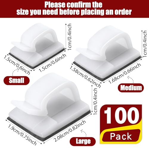 Blulu 100 Pcs Adhesive Cable Clips Bulk Wire Holder for Cord Organizer Clips Cable Management Outdoor Light Hooks for Christmas Wall String Lights Fairy Lights - Image 2