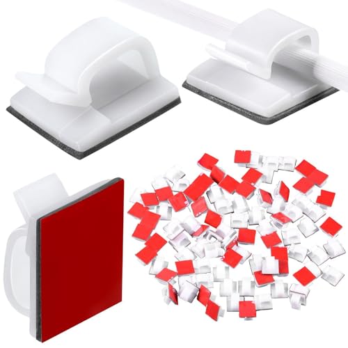 Blulu 100 Pcs Adhesive Cable Clips Bulk Wire Holder for Cord Organizer Clips Cable Management Outdoor Light Hooks for Christmas Wall String Lights Fairy Lights - Image 1