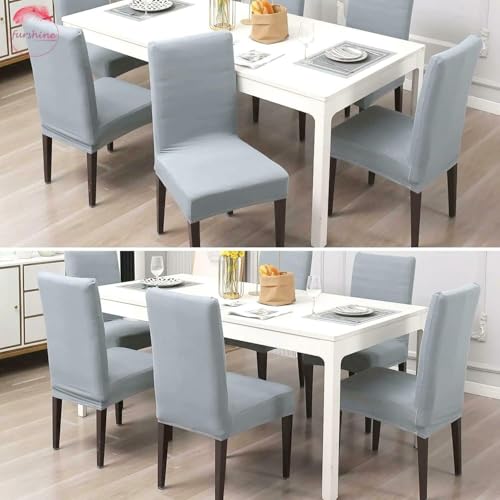 Outlay Home Polyester Spandex Solid Plain Stretchable Elastic Dining Chair Covers Set of 4 (Grey) - Image 2
