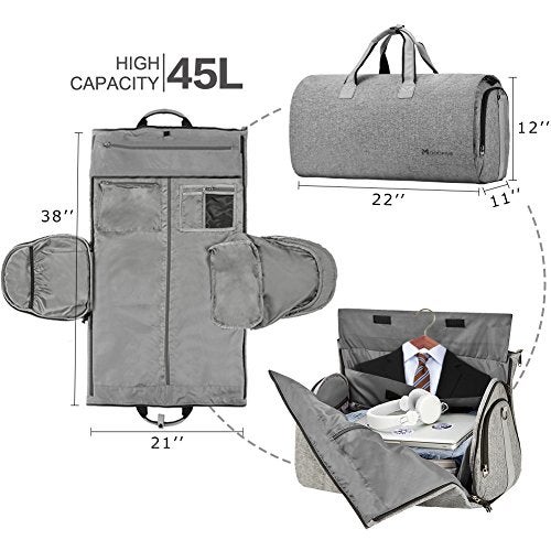 Modoker Convertible Garment Bag with Shoulder Strap, Carry on Garment Duffel Bag for Men Women - 2 in 1 Hanging Suitcase Suit Travel Bags (Grey) - Image 2