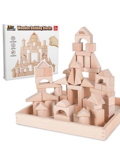 iPlay, iLearn Kid Wooden Building Block Set, Toddler Natural Wood Block Montessori Learning Toy, Large Hardwood Stacking Brick Castle Unit, Preschool Classroom Gift 2 3 4 5 6 8 Year Old Boy Girl Child