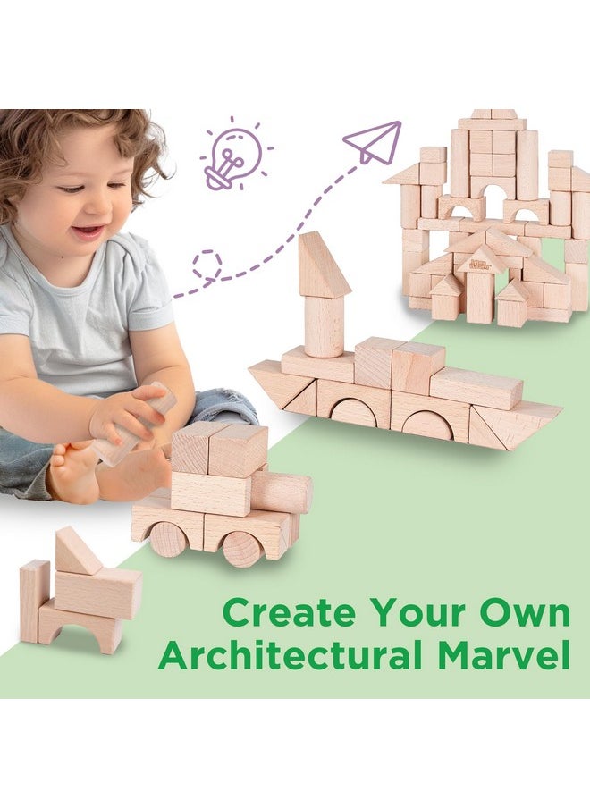 iPlay, iLearn iPlay, iLearn Kid Wooden Building Block Set, Toddler Natural Wood Block Montessori Learning Toy, Large Hardwood Stacking Brick Castle Unit, Preschool Classroom Gift 2 3 4 5 6 8 Year Old Boy Girl Child  - Image 3