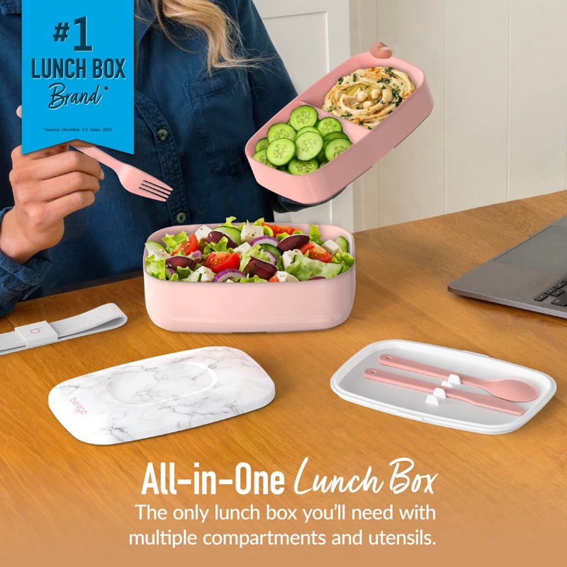 Bentgo Classic - Adult Bento Box, Stackable 3-Compartment Lunch Box with Removable Utensil Set and Sealing Strap, BPA-Free, Food Container Ideal for Meal Prep, Work, and On the Go (Blush Marble) - Image 2