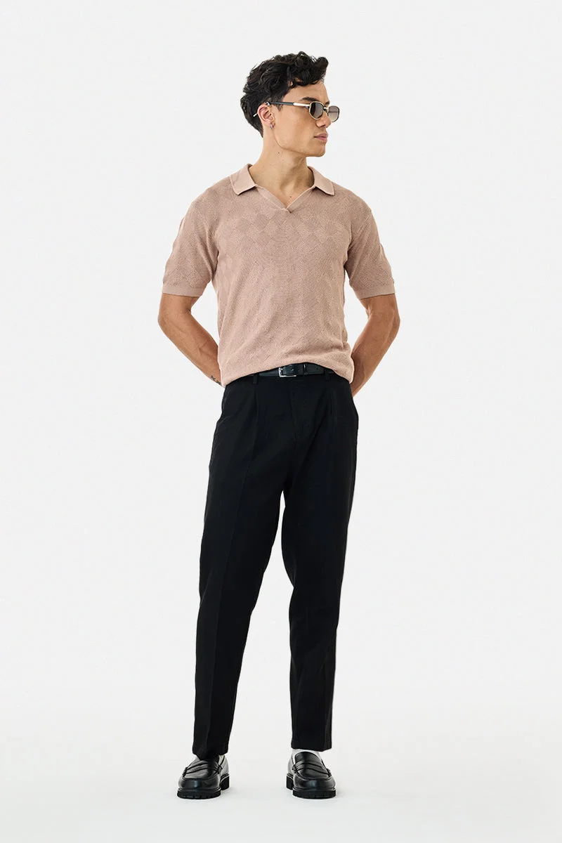 SNITCH Black Solid Relaxed Casual Trousers