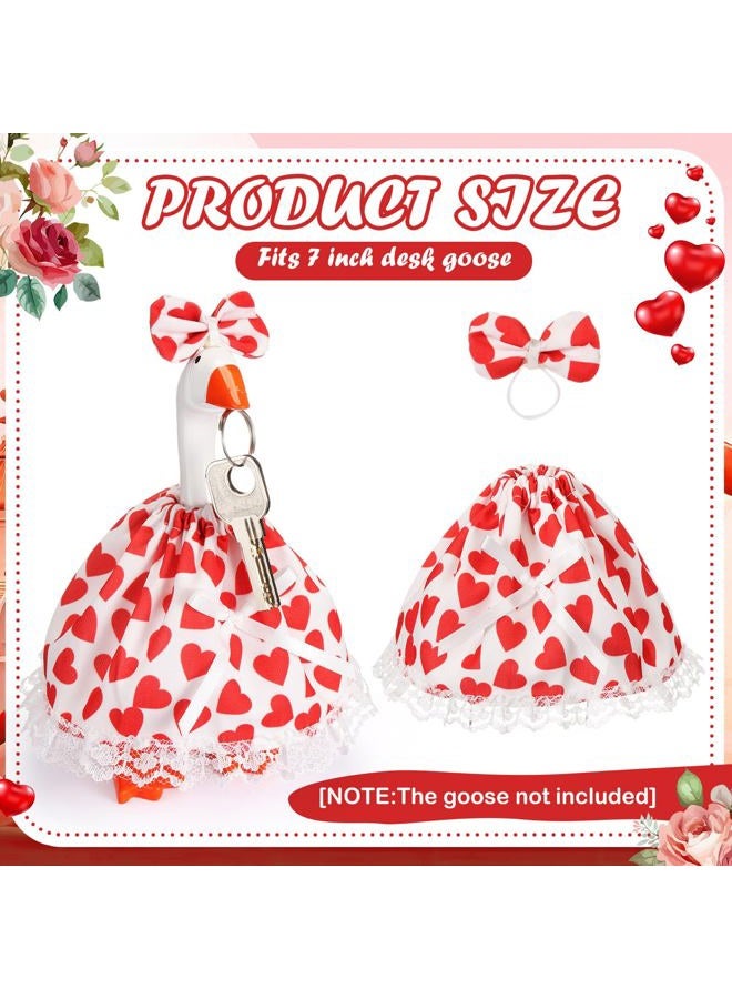 Simlakey 1 Set Valentines Day 7 Inch Mini Desk Goose Outfits Romantic Dress and bow Hat Valentines desk goose Costume Magnetic Geese Key Holder Costume for Duck Statue Decor (Classic) - Image 2