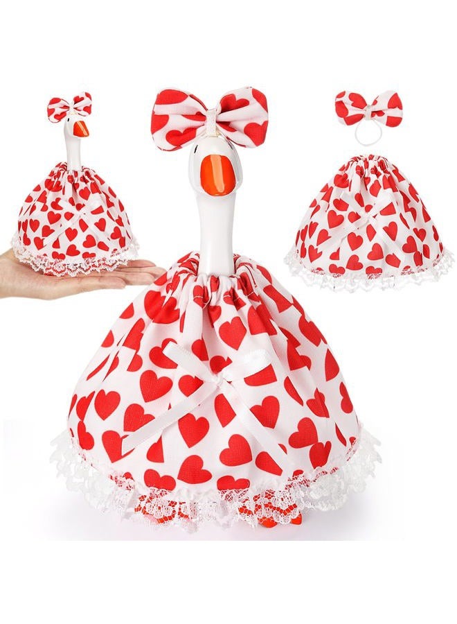 Simlakey 1 Set Valentines Day 7 Inch Mini Desk Goose Outfits Romantic Dress and bow Hat Valentines desk goose Costume Magnetic Geese Key Holder Costume for Duck Statue Decor (Classic) - Image 1