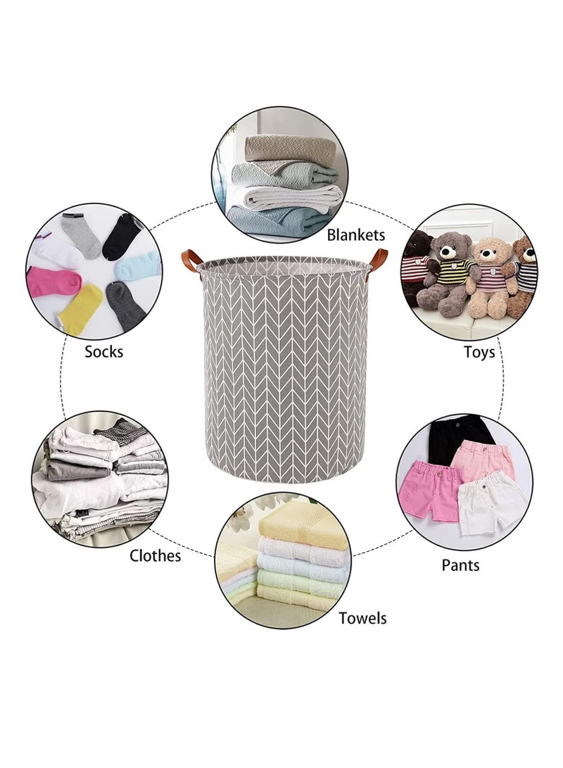 Arabest 2 Pack Collapsible Laundry Basket, Large Waterproof Laundry Hamper, Foldable Round Storage Organizer with Leather Handles for Dirty Clothes, Kids Toys (Grey)  - Image 3