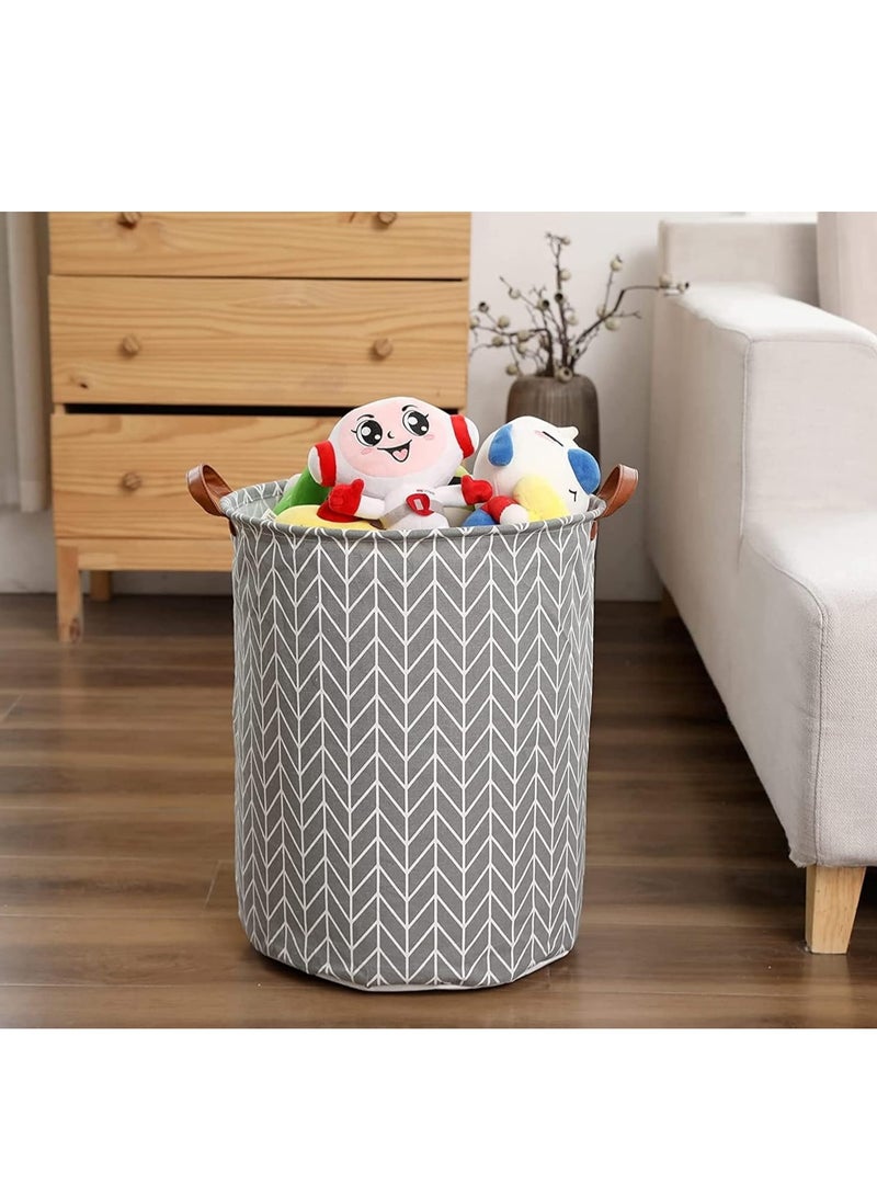 Arabest 2 Pack Collapsible Laundry Basket, Large Waterproof Laundry Hamper, Foldable Round Storage Organizer with Leather Handles for Dirty Clothes, Kids Toys (Grey)  - Image 5