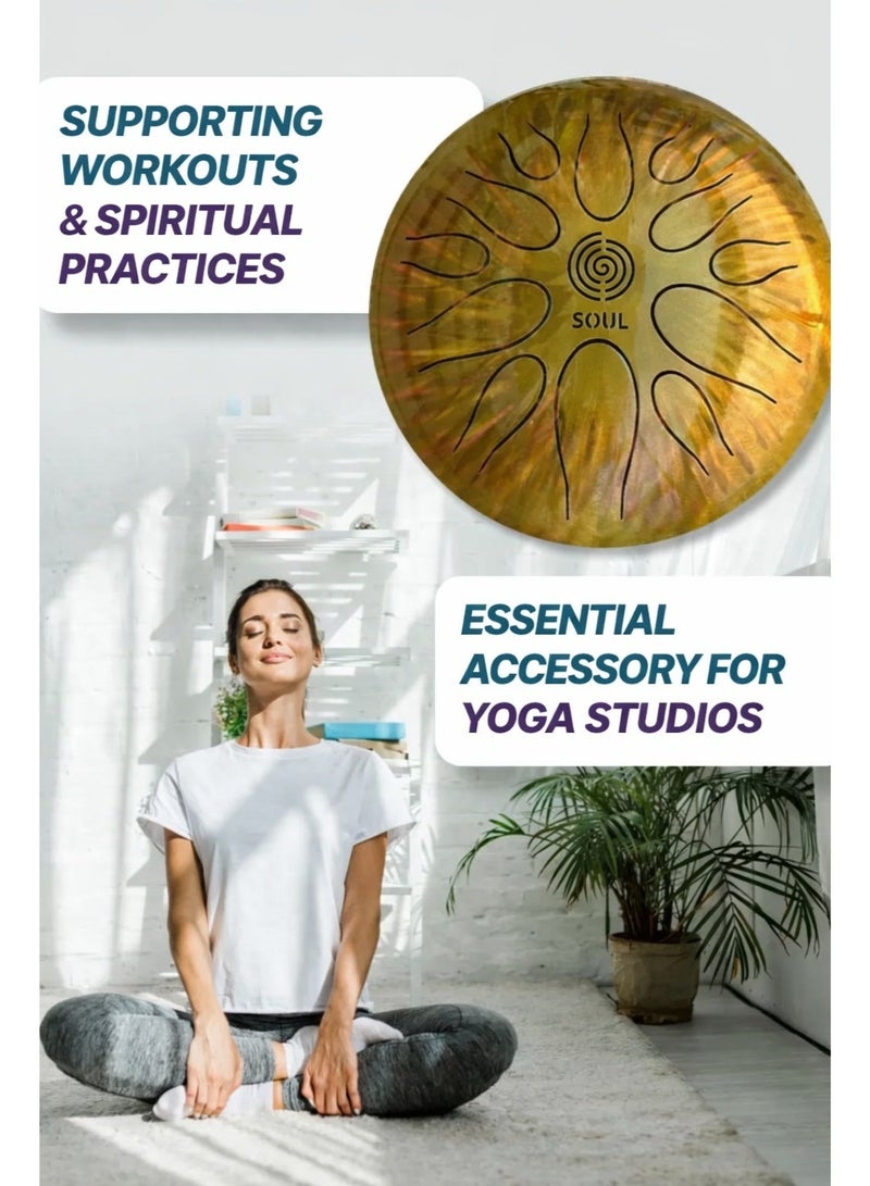 Soul Happy Drum SOUL "Sun" Gold – 12 Notes Steel Tongue Drum, 28cm, Handmade, 432Hz Tuning, with Sticks - Image 1