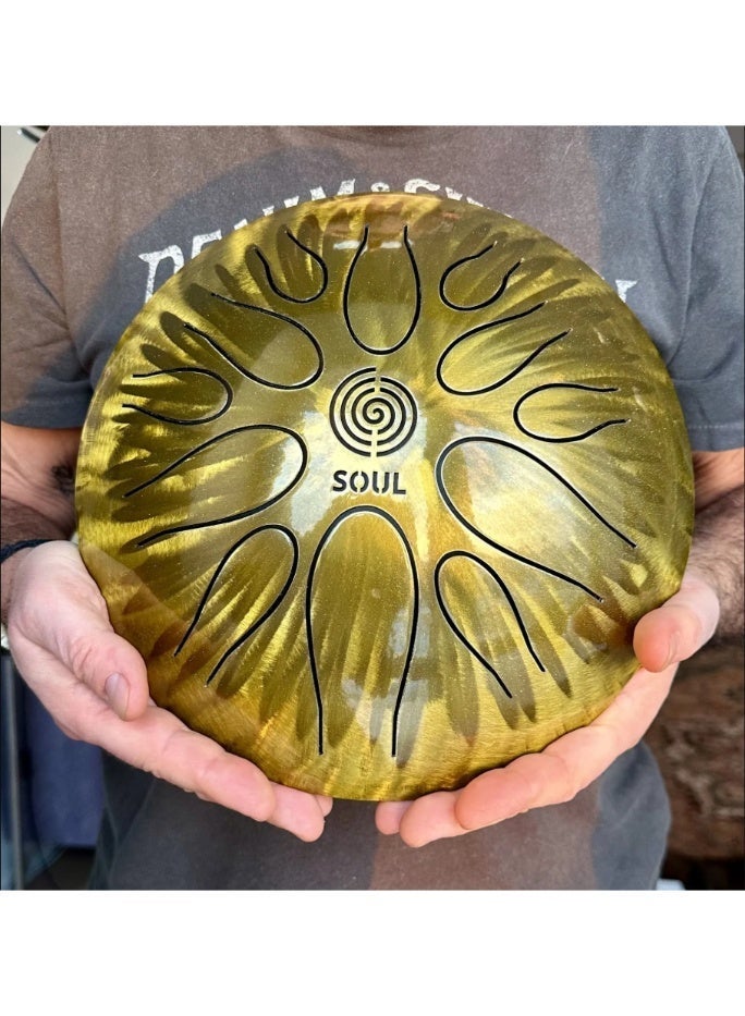 Soul Happy Drum SOUL "Sun" Gold – 12 Notes Steel Tongue Drum, 28cm, Handmade, 432Hz Tuning, with Sticks - Image 3
