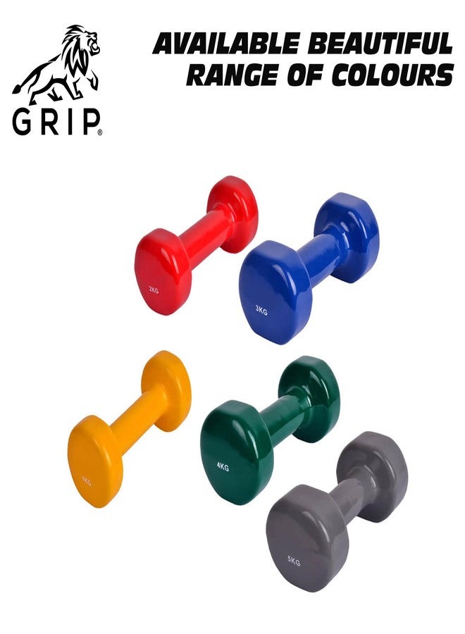 GRIP® Dumbbells | Set of 2 | Vinyl Coated | Highly Durable | Hexagon Dumbbells for Strength Training | Exercise | Fitness | Ideal for Men & Women | Home & Gym | Multicolor | 2 Kilograms - Image 4