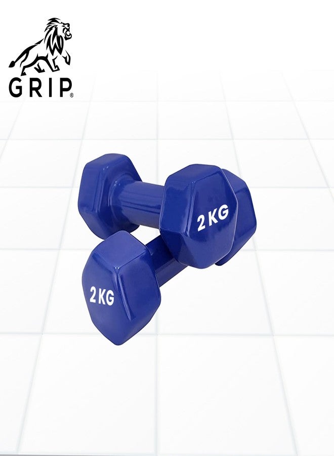 GRIP® Dumbbells | Set of 2 | Vinyl Coated | Highly Durable | Hexagon Dumbbells for Strength Training | Exercise | Fitness | Ideal for Men & Women | Home & Gym | Multicolor | 2 Kilograms - Image 3