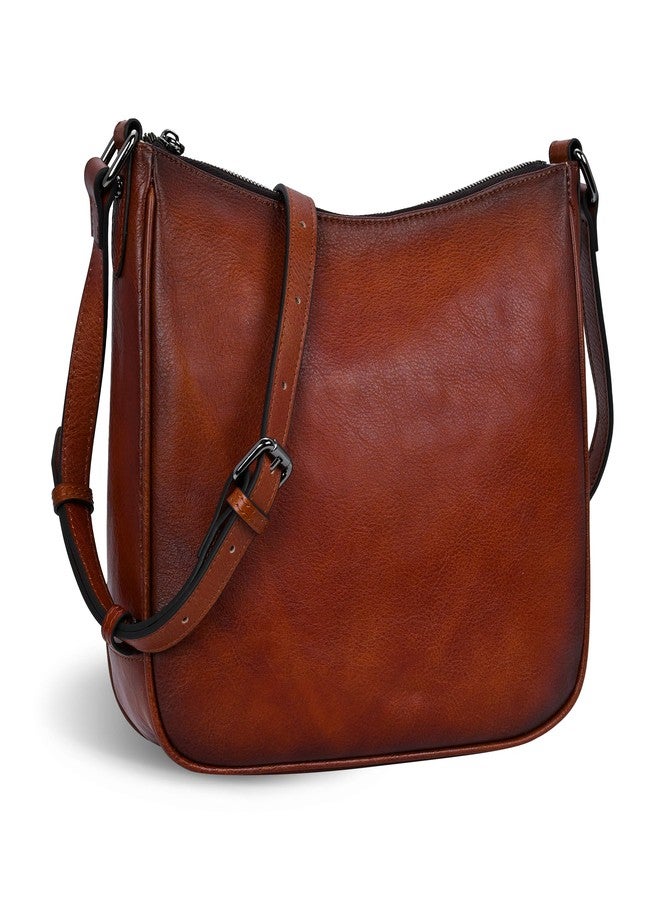 Iswee Leather Crossbody Bag for Women Purses and Handbags Adjustable Shoulder Purse Pocketbooks Travel Hobo Work Tote Daily (Red Brown) - Image 1