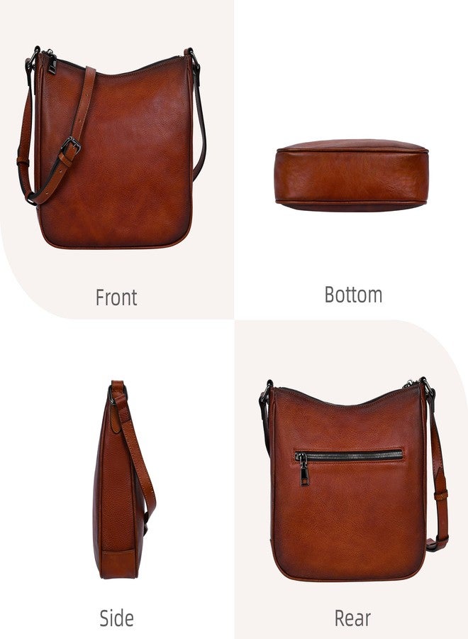 Iswee Leather Crossbody Bag for Women Purses and Handbags Adjustable Shoulder Purse Pocketbooks Travel Hobo Work Tote Daily (Red Brown) - Image 5