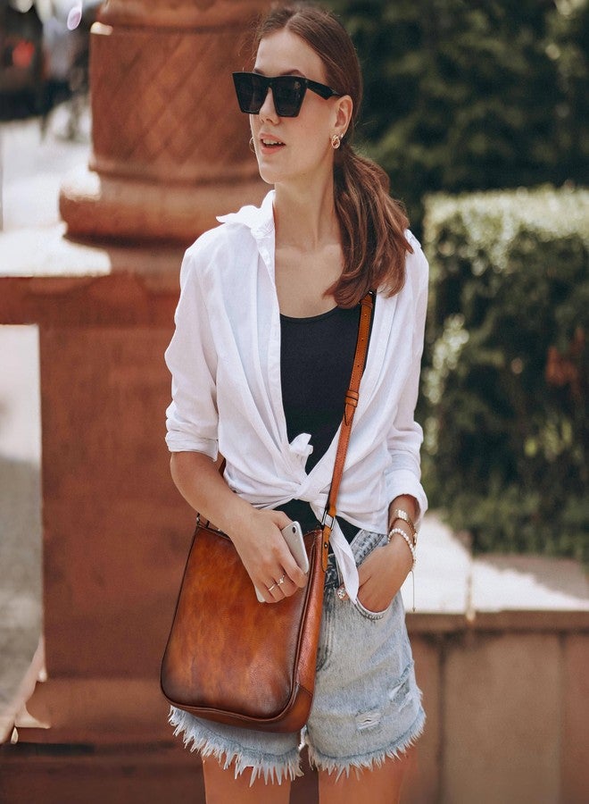 Iswee Leather Crossbody Bag for Women Purses and Handbags Adjustable Shoulder Purse Pocketbooks Travel Hobo Work Tote Daily (Red Brown) - Image 3