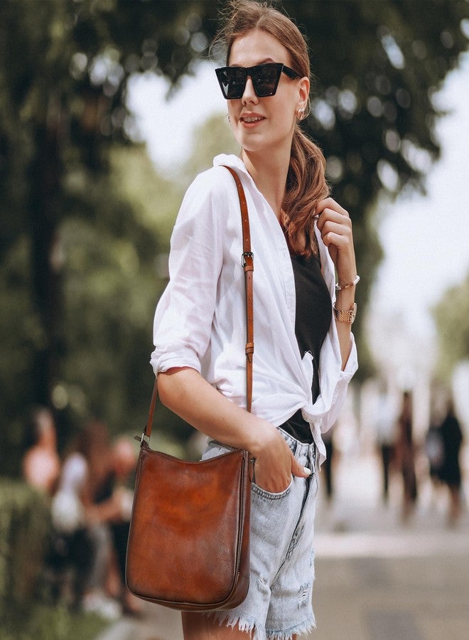 Iswee Leather Crossbody Bag for Women Purses and Handbags Adjustable Shoulder Purse Pocketbooks Travel Hobo Work Tote Daily (Red Brown) - Image 2