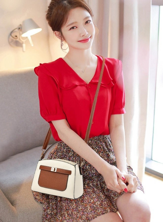 SHABILI Women's Fashion Luxury Shoulder Bags, Ladies Designer Contrast Color Handbag Tote Bags Clutch Bag, PU Leather Crossbody Bag Satchel Bag Beach Bag Carry Bag for College Students and Teenagers  - Image 5