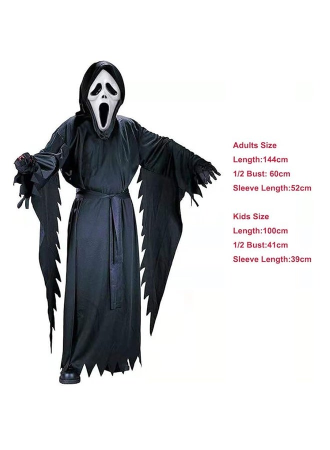 JCB CHIC Adult Halloween Costume, Scary Grim Reaper Costume with Scream Mask for Men Women, Halloween White Face Ghost Cosplay Outfits for Horror Theme Dress Up Party, Unisex Stage Performance Costume - Image 2